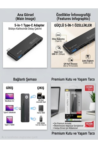 Lexroo 5 İn 1 Type-c Hub Adaptör