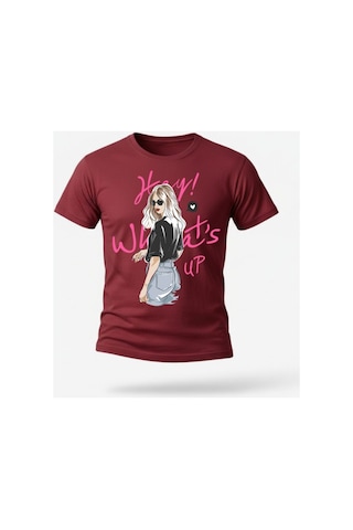 Urbantrendstore Unisex Genç Kız Whats Up Oversize Fit Rahat Geniş Salaş T-shirt Günlük Tişört Bordo