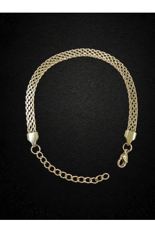 Çelik Bileklik Sık Örme Lüks Model 4 Mm Genişlik 19 Cm Uzunluk 5 Cm Ek Altın Sarısı Gold Altın