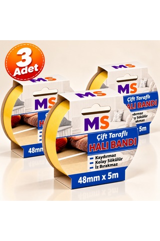 3 Adet Premium Çift Taraflı Halı Bandı 48 Mm X 5 Metre Yapışkanlı Kaydırmaz Kaymaz Bantı Kilim Paspas