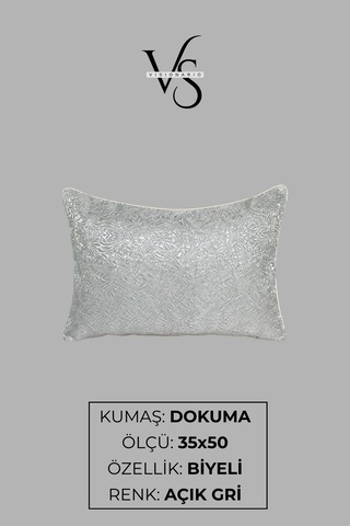 Kırlent Kılıfı Desenli Jakarlı Dokuma Kumaş 35x50 Çift Taraflı Biyeli Açık Gri