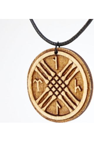 Tengri Tamga Türk Ahşap Tahta Kolye Ucu Sembol Deri İp Rölyef Kabartmalı El Yapımı 3.5cm Unisex Kahverengi