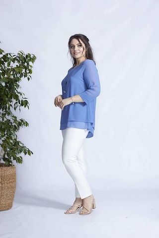 Moda Berray 1934 Kolyeli Şifon Büyük Beden Şık Bluz Indigo İndigo