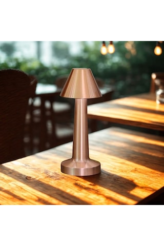 Buffer Çatı Model Bronz Renk Şarjlı Dokunmatik 3 Renkli Led Masa Lambası Bronz