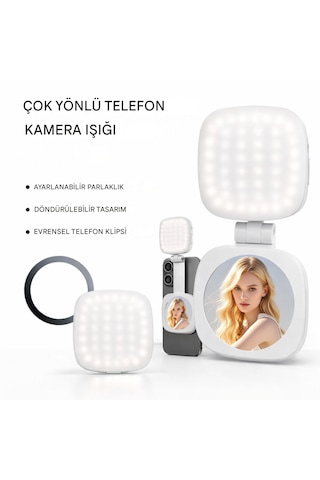 Şarjlı Aynalı Manyetik Led Selfie Işığı 3 Renk Modlu Telefon Video Çekim Ve Makyaj Işığı
