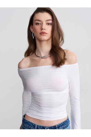 Dilvin 32675 Omuzları Açık Top-beyaz
