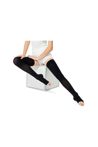 Vizor Comfort Seri Orta Basınçlı 23 - 32 Mmhg Diz Üstü Uyluk Boyu Siyah Çorabı Burnu Açık