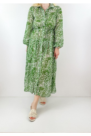 Modaonna Yeşil Çiçek Desenli Pamuklu Maxi Elbise Yeşil