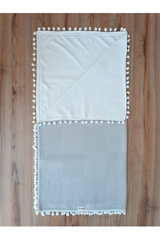 S.kahve Kız Erkek Bebek Battaniyesi Pike %100 Pamuklu Doğal Organik Uyku Çift Taraflı Örtü 86x86cm Btn10248 Gri