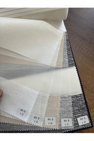 Perdecizade Enxboy Beyaz Jakar Bambu Zebra Stor Perde-mutfak-salon-ofis Perde Beyaz
