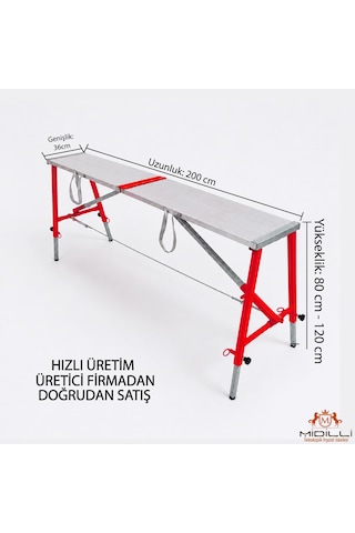 Alüminyum Gövdeli Çelik Ayaklı Teleskopik Katlanır İnşaat İskelesi - 400 Kg Taşıma Kapasitesi 120x36x200cm