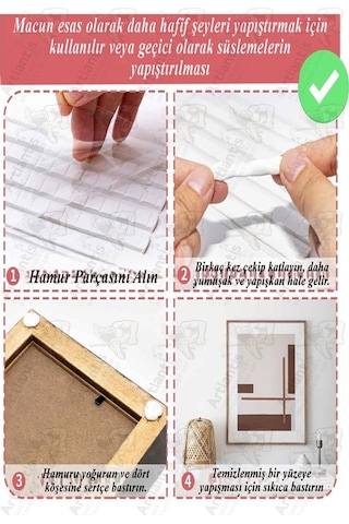 Hamur Yapıştırıcı Tack-it 50gr 6 Paket Fixpoint 65 Parça Macun Sakız Yapıştırıcı Takıt Çerçeve Afiş Duvar İz Bırakmaz