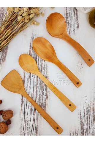 Ahşap Tahta Mutfak Kaşık Seti 4 Parça Kayın, Şimşir Ağacı 4-5