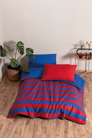 Cozy Home Popping Colors Tek Kişilik Lastikli Çarşaflı Nevresim Takımı Blaze Kırmızı Kırmızı - Mavi