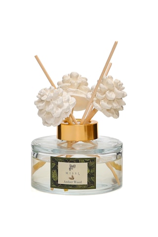 Yılbaşı 150 Ml Kozalak Seramik Taşlı Bambu Çubuklu Amber Wood Oda Kokusu Amber