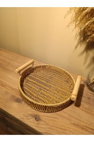 Hasır Rattan Sunum Tepsi Küçük Boy Organizer Yuvarlak Diğer