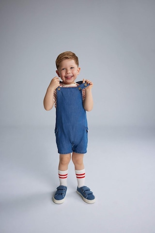 DeFacto Erkek Bebek 2'li Takım Çizgili Kısa Kollu Tişört Jean Salopet Tulum E7934A525SMBE394 Mavi