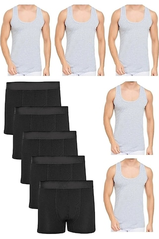Tezzgelsin Erkek Dar Kalıp Atlet Ve Boxer Set 5 Boxer 5 Atlet Gri-siyah Gri - Siyah