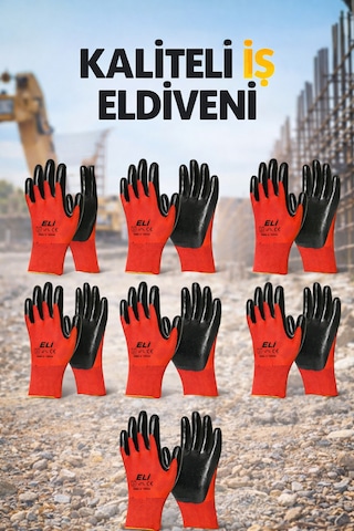 Nitril İş Güvenlik Eldiveni Kırmızı Xl 10 Çift - Paket