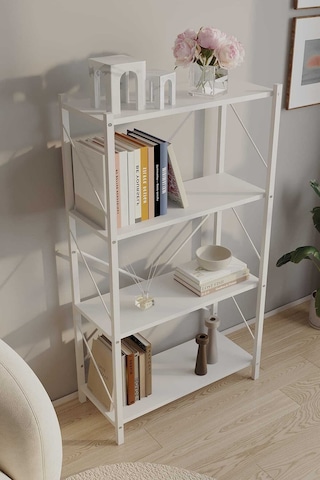 Dört Katli Çok Amaçli Rafli Kitaplik Beyaz Profil Beyaz Sunta 60x24x115 Cm Mtl021