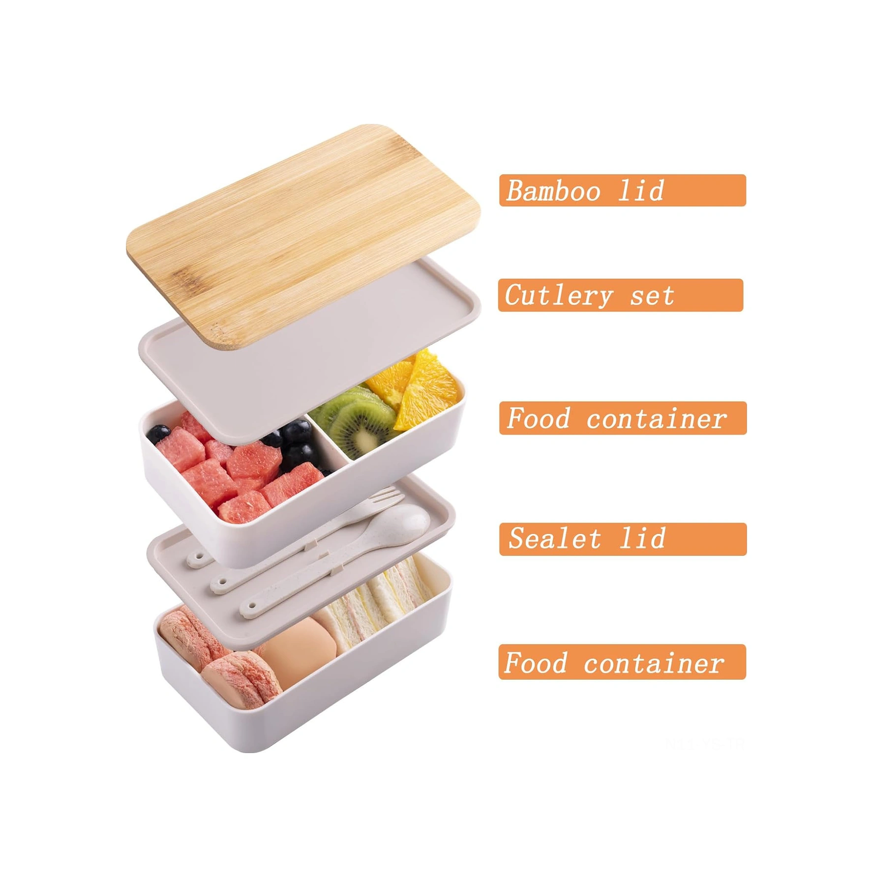 Yunboo Doğal Bambü Kapağı Çift Katlı Bento Kutusu, Mikrodalga Uyumlu, Yemekleri Ayırır, Isı Saklama Çantasıyla, Öğrenci-ofis Çalışanı İçin, Beyaz, 420g, Sağlıklı Pp Malzeme Beyaz