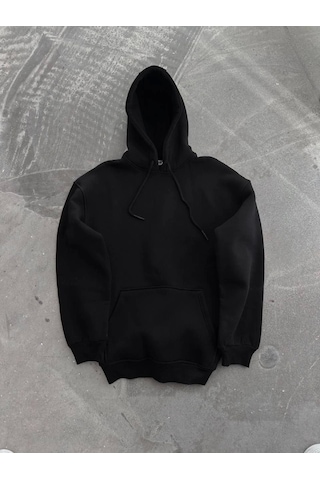 Etiler Collection Kapşonlu Üç İplik Penye Basic Sweatshirt - Siyah