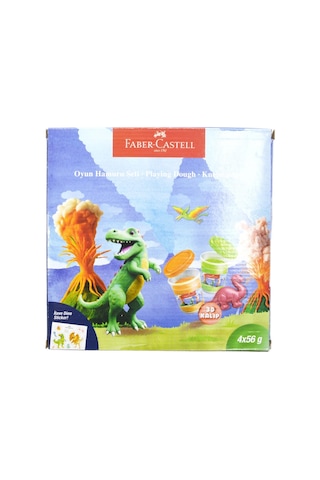 Faber-Castell Dino 4x56 gr Oyun Hamuru ve 3D Kalıp Oyun Hamuru Seti