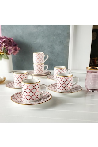 Regna Home Harmony Luna Kırmızı 6 Kişilik Kahve Fincan Tak