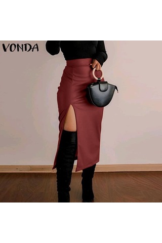 Vonda Kadın Modası Düz Renk Yırtmaçlı Düz Etekler Siyah