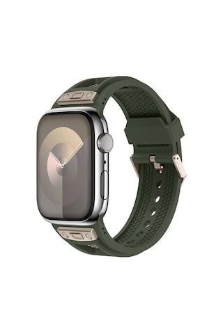 Apple Uyumlu Watch 44mm Cppl Krd-117 Hava Alabilen Delikli Metal Süslemeli Desenli Silikon Kordon-titanyum-