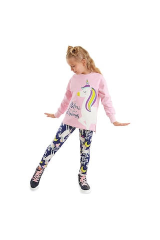 Denokids Mshb&g Unicorn Kız Çocuk Sweatshirt Tayt Takım Gülkurusu