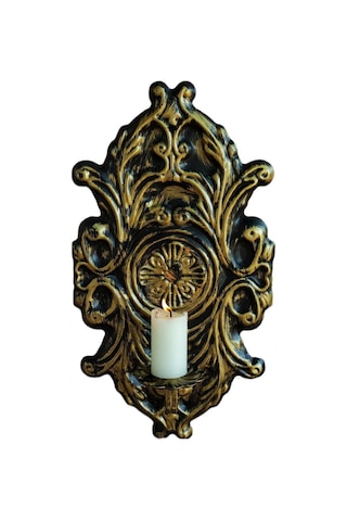 Aju Mumluk Şamdan Duvar Aplik Ev Bahçe Balkon Ofis Dekorasyonu Özel Tasarım Hediye 40x23cm Eskitme Gold. Gold