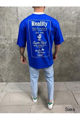 Reality Yazılı Oversize Tshirt Lacivert