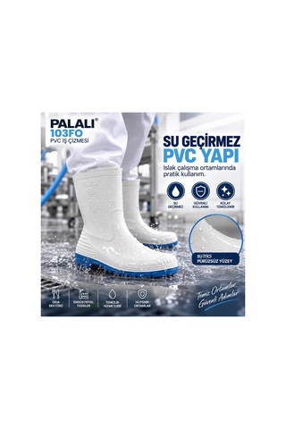103fo Kısa Beyaz Pvc Su Geçirmez İş Çizmesi Gıda Hijyen Sanayi Mutfak Çizmesi Palalı 103 Fo
