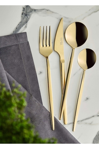 The Mia Isla Çatal Kaşık Bıçak Seti Gold 24 Parça Ckb0147