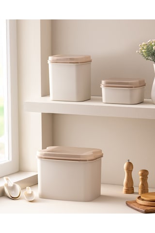 Madame Coco Lucca 3'lü Saklama Kabı Seti - Bej 8684427124994 Ekru