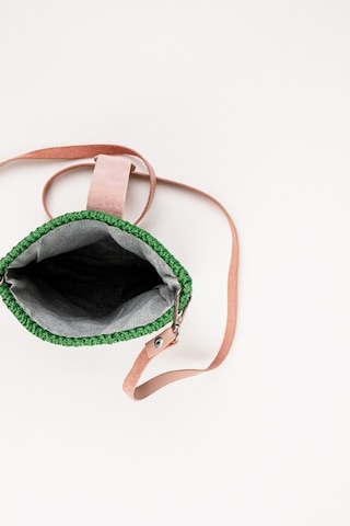 Fabric Craft Bag Çapraz Askılı Kadın Omuz Çantası Floş İplik Örgü Küçük Çanta Yeşil - Pembe