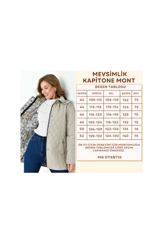Mg Otantik Kadın Büyük Beden Kapüşonlu İçi Desenli Fermuarlı Çıtçıtlı Kapitone Kaban Mont Bej