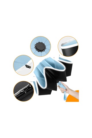 Ters Şemsiye, 10 Kaburgalı Otomatik Katlanır Şemsiye, Rüzgar Geçirmez, Fırtına Geçirmez Gök Mavisi Diğer