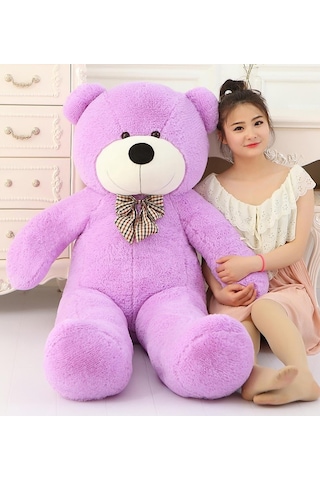 Sole 130 Cm Papyonlu Sevimli Peluş Ayı - Sevgiliye Özel Hediye Lila