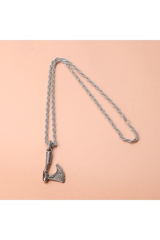 Viking İşlemeli Savaşçı Baltası Erkek Kolye Çelik İskandinav Takı