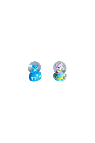 9cm-6cm Işıklı Pembe Ve Mavi Renk Hediyelik-dekoratif 2 Li Stitch Kar Küresi 9x6