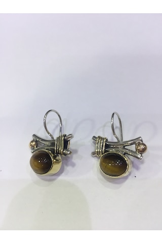 Gumusevi Kaplan Gözü Taşlı Gümüş Küpe 925 Ayar Taş