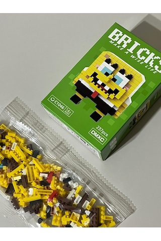 Mini Bricks Sünger Bob Figür Yapım Seti 237 Parça, Mikro Blok Oyuncak, Koleksiyonluk