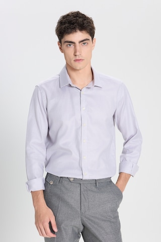 Ac&Co / Altınyıldız Classics Erkek Grı Beyaz %100 Pamuk Slim Fit Dar Kesim Klasik Yaka Kareli Gömlek
