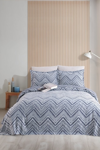 Elart Petra Keten Görünümlü Yatak Örtüsü Seti 3 Parça Çift Kişilik Lacivert