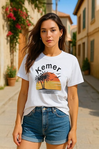 Markapia Kadın Bisiklet Yaka %100 Pamuk Kemer Baskılı Kısa Kollu T-shirt Çok Renkli Xs