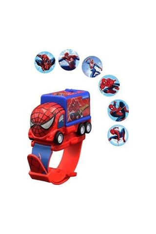 Kumik Spiderman Arabalı Ve Projeksiyonlu Saat 6 Farklı Karakteri Duvara Yansıtır