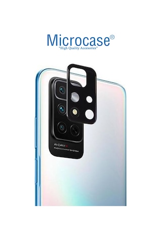 Microcase Xiaomi Poco M4 Pro 5G Kamera Camı Lens Koruyucu MetalÇerçeveli Kapalı Tasarım - Siyah