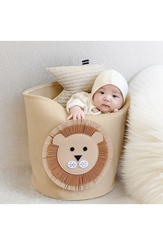 Springsun Lion Desenli 34l Yüksek Kapasiteli Yıkabilir Felt Depolama Sepeti - Kirli Giyim Çöpü, Kitap Kutusu 35x35cm Diğer